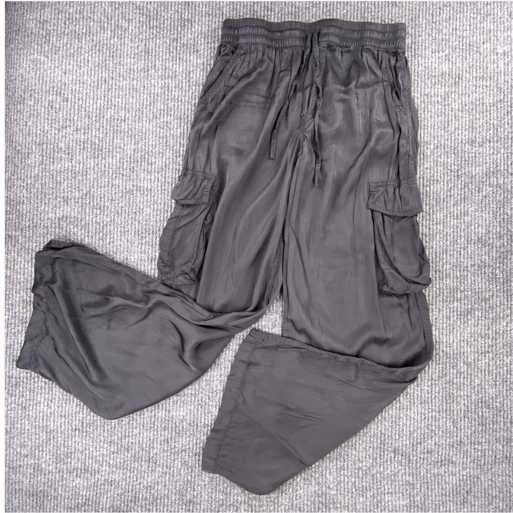 Aerie Cargo Pants Wide Leg Small Black Viscose Elastic Waist Casual Gorpcore